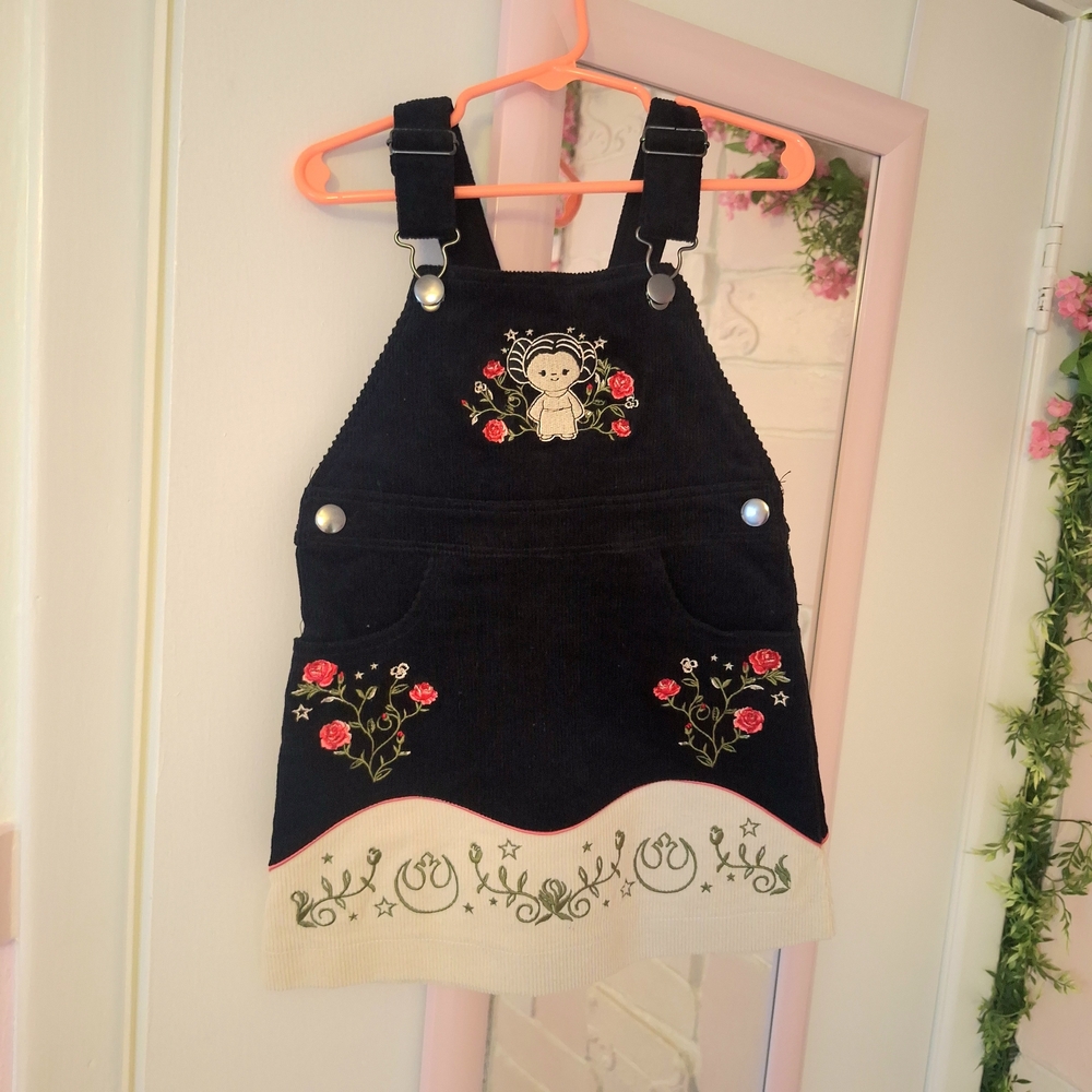 Star Wars Kids Black Corduroy Overalls with Embroidered Princess - Picture 7 of 7